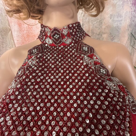 VTG 📌Ashley Ames 1990s Formal - Prom - Ball Richly Beaded Halter Neckline Gown - Picture 11 of 16